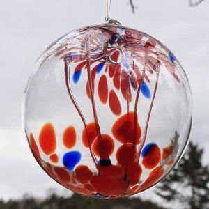 Hanging Glass Ball 4" Diameter 4th of July Witch Ball Red & Blue (1) GB1